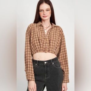 Blush BJ plaid twist front crop top
